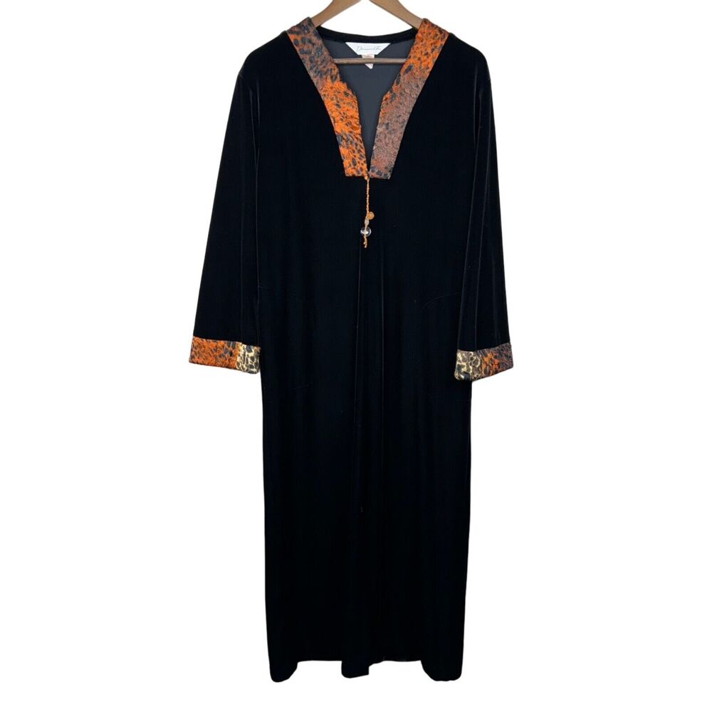 Diamond Tea Black Orange Velvet Long Robe Decorative Trim Whimsygoth Boho Kaftan